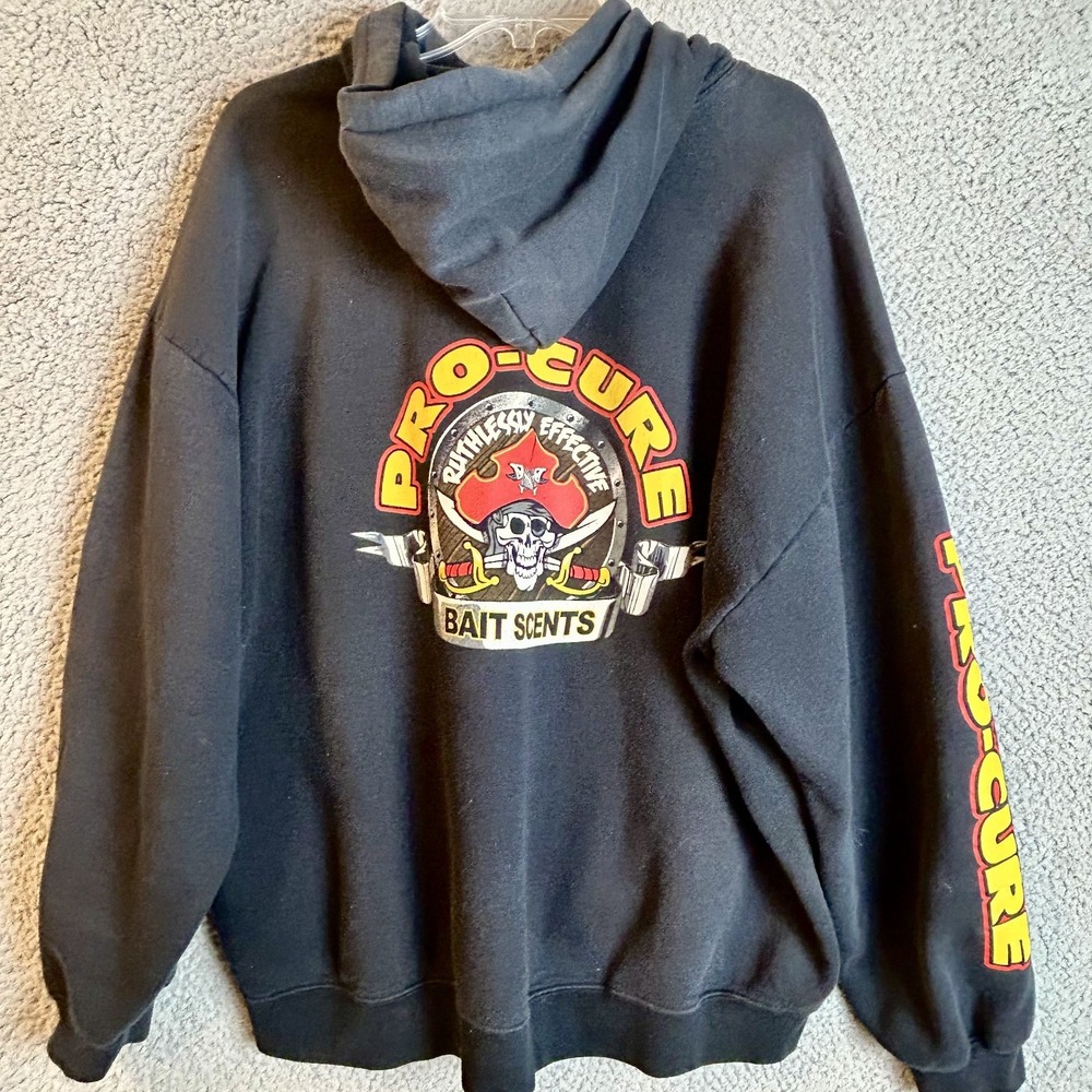Pro-Cure Bait Scents Vintage Hoodie Size 2xl Faded Black Double Sided Graphics